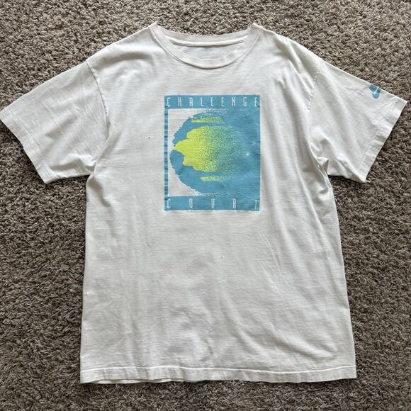 Vintage Nike Challenge Court Tennis White T-Shirt Agassi Men’s Size Large USA - Picture 1 of 9